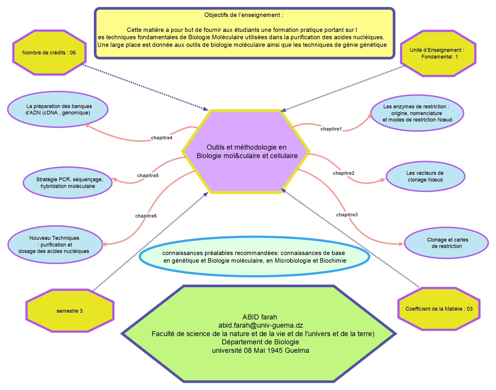 carte conceptuelle décrivant les informations du cours (type d'unité enseigné coefficient, volume horaire, chapitres ).